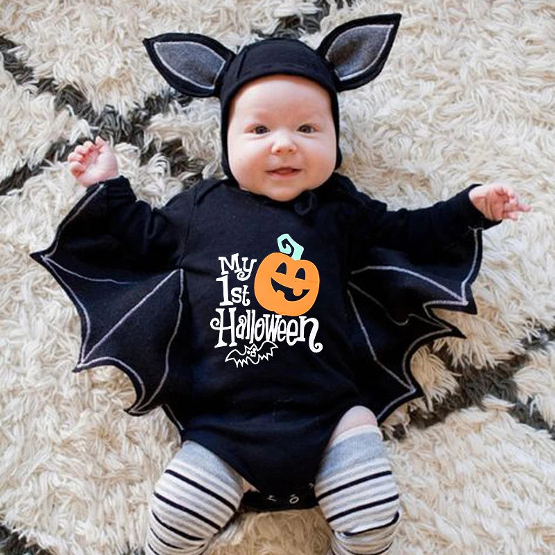 Baby’s First Halloween Bat Costume | Infant Black Romper Jumpsuit | Boys & Girls Cosplay Outfit for Purim, Party & Carnival