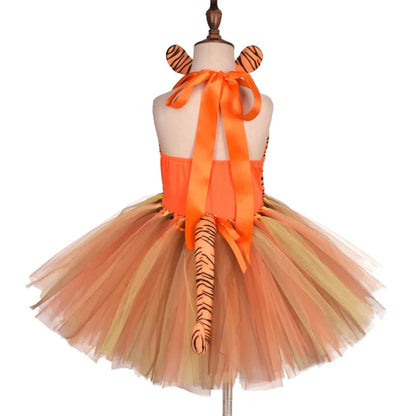 Baby Girls Halloween Animal Cosplay Costume | Kids Forest Theme Giraffe, Cow, Tiger, Leopard, Zebra Tutu Dress | Birthday & Party Outfit