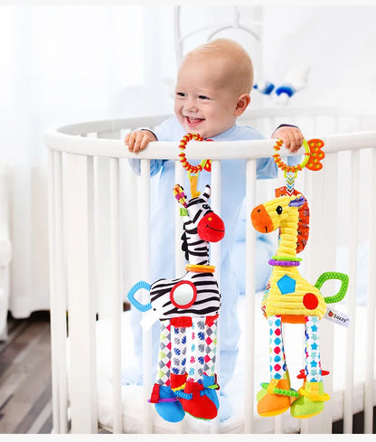Soft Infant Crib & Stroller Mobile Hanging Rattle – Cute Stuffed Animal Baby Toys | Educational Hand Grip Toy for Brain Development