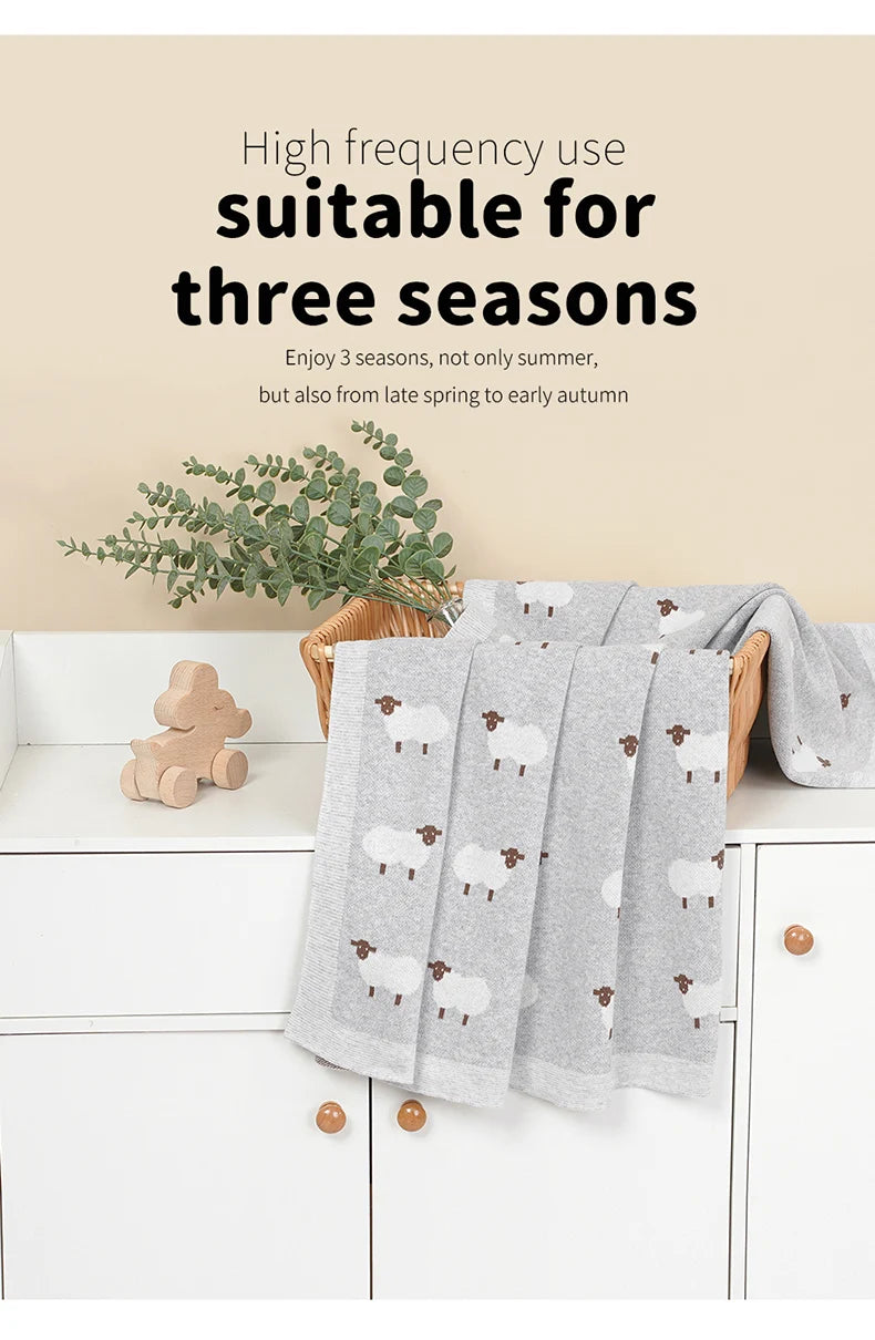 Infant Baby Cotton Blanket 90x70cm – Soft Sleepsack & Swaddle Quilt with Cute Cartoon Sheep | Newborn Boy & Girl Bedding Plaid for Crib & Stroller