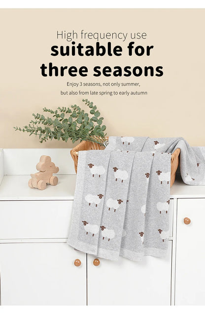 Infant Baby Cotton Blanket 90x70cm – Soft Sleepsack & Swaddle Quilt with Cute Cartoon Sheep | Newborn Boy & Girl Bedding Plaid for Crib & Stroller