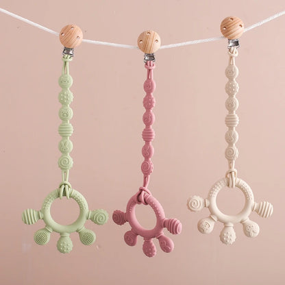 1PC Baby Silicone Teether Toy with Pacifier Chain | BPA-Free Finger Ring Soothing Teething Toy for Newborns & Baby Shower Gifts