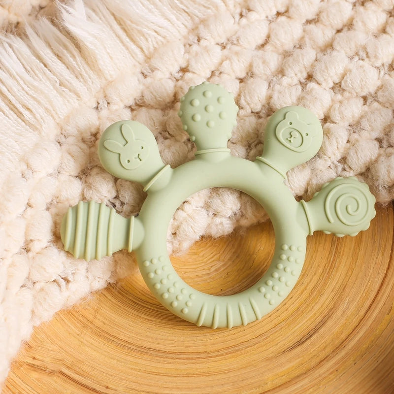1PC Baby Silicone Teether Toy with Pacifier Chain | BPA-Free Finger Ring Soothing Teething Toy for Newborns & Baby Shower Gifts