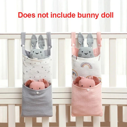 Baby Bed Hanging Storage Bag | Cotton Crib Organizer with Diaper & Toy Pockets | Newborn Bedding Accessories