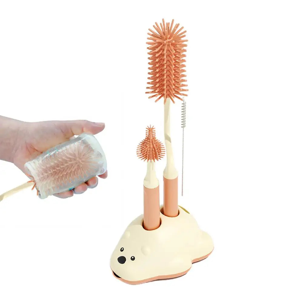 Baby Bottle Brush Cleaner Set with Nipple Brush & Base | Portable Water Bottle Cleaner Brush for Baby Bottles & Enhanced Cleaning