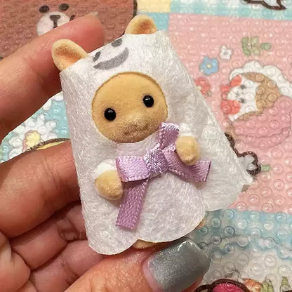 Original Sylvanian Families Rabbit Grove Family & Panda Chef Baby | Dollhouse Christmas Girl Flocking Dolls | Collectible Ornaments & Decorations