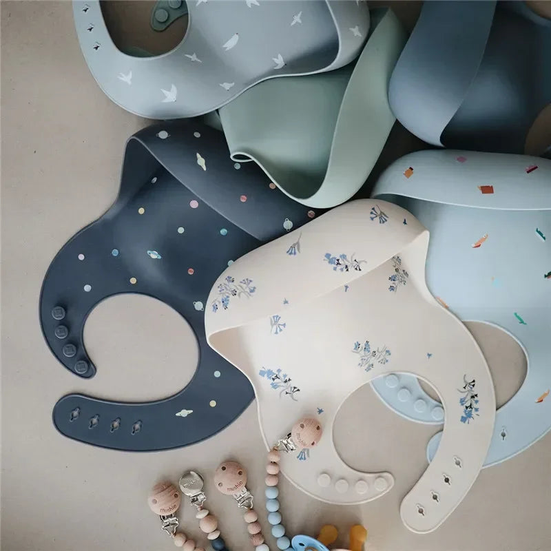 Fashionable Baby Silicone Bib – Adjustable Waterproof Feeding Cloth & Saliva Towel | Newborn Infant Bibs for Boys & Girls