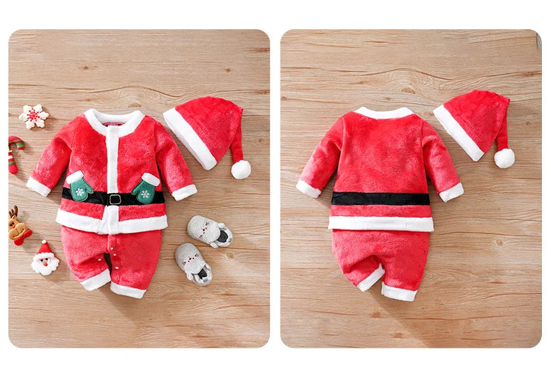 Baby Christmas Velvet Jumpsuit | Warm Long-Sleeve Winter Outfit | Thickened Role-Play Costume (0–18 Months)