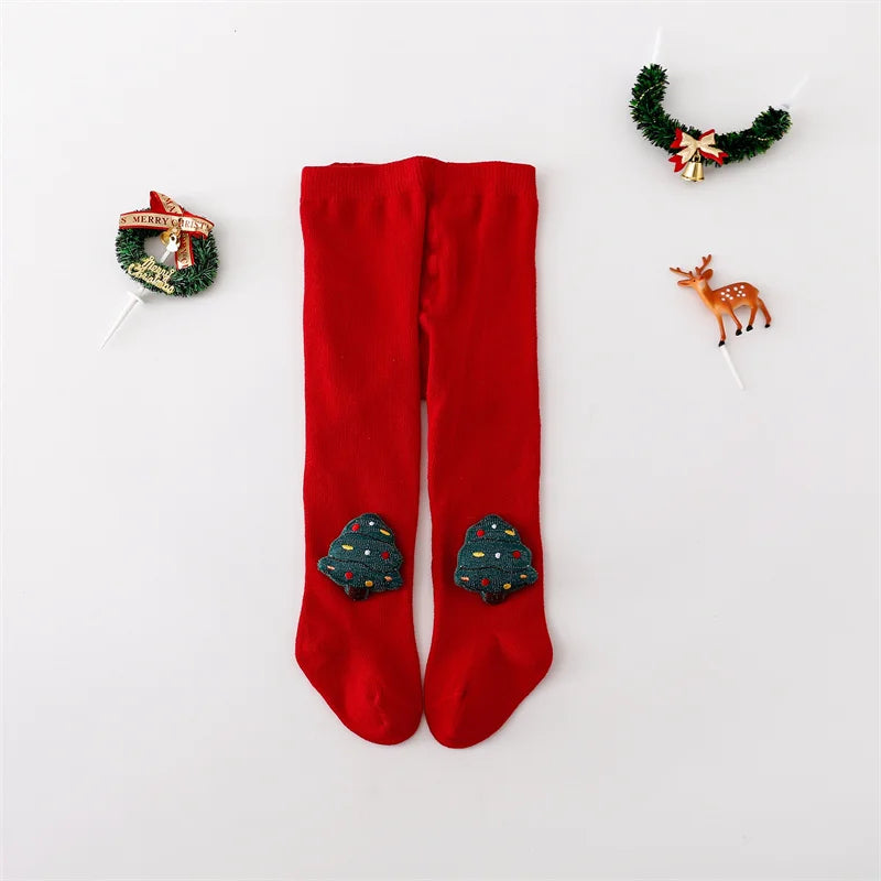 Baby Christmas Tights | Infant Girls Knitted Red Cotton Stockings | Newborn & Toddler Leggings 0–24 Months