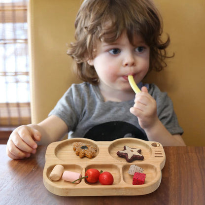 Baby Silicone Sucker Plate Spoon Fork Sets Children Feeding Tableware Set BPA Free Wooden Food Grade Dinner Plate Baby Stuff