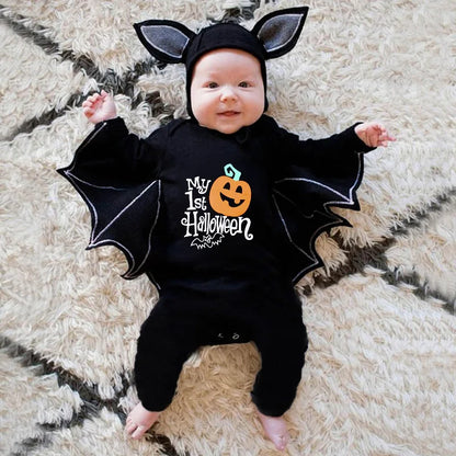 Baby’s First Halloween Bat Costume | Infant Black Romper Jumpsuit | Boys & Girls Cosplay Outfit for Purim, Party & Carnival