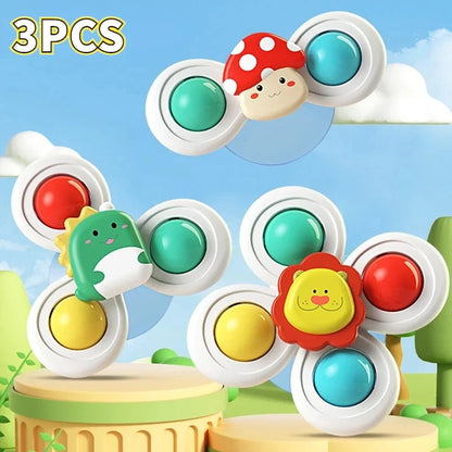 3PCS Baby Suction Cup Spinner Toys – Sensory Educational Bath Toys for Infants & Toddlers, Stress Relief Gift