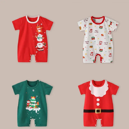 Baby First Christmas Costume | Newborn Infant Short Sleeve Bodysuit | Baby Boys Girls Thin Romper Jumpsuit Holiday Outfit