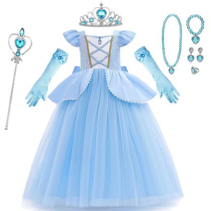 Cinderella Belle Princess Costume Dress for Girls | Rapunzel Cosplay Outfit | Kids Halloween Disguise, Christmas & Birthday Party Clothes