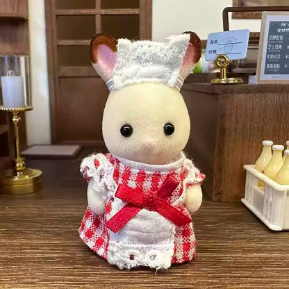Original Sylvanian Families Rabbit Grove Family & Panda Chef Baby | Dollhouse Christmas Girl Flocking Dolls | Collectible Ornaments & Decorations