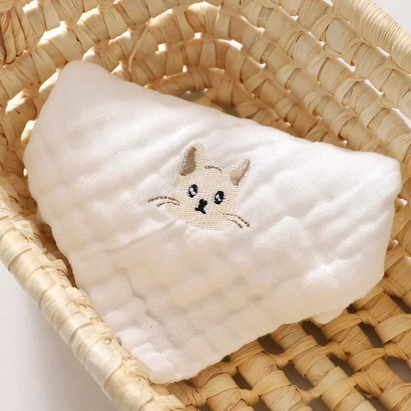 Baby Saliva Towels – 6 Layer Cotton Embroidered Washcloths | Soft Hand & Face Wipes, Burp Cloths, Bibs for Newborns & Toddlers