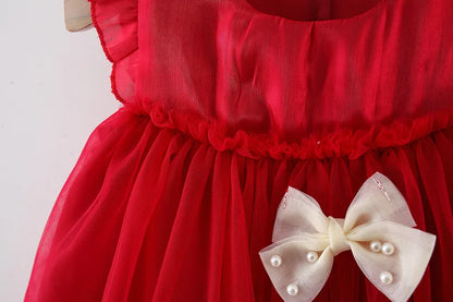 Baby Girl Red Christmas Princess Dress | Toddler Summer Party Outfit with Bow | Infant Girls Clothing (9 Months – 3 Years)