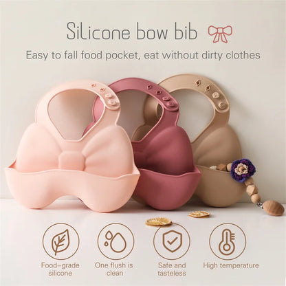 Baby Waterproof Silicone Bibs – Adjustable Feeding Bibs with Cute Bowknot Apron Design | Soft Toddler Bibs for Boys & Girls
