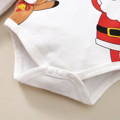 Baby Girl Christmas Outfit Set | Santa Claus Print Bodysuit + Tulle Skirt + Headband + Socks (0–18 Months)
