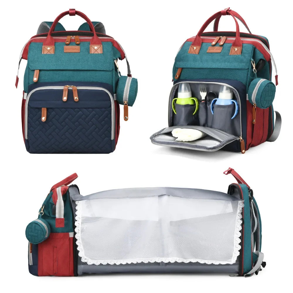 Portable Baby Diaper Bag with Changing Station – Travel Bassinet, Folding Crib, Shade Cloth & Waterproof Changing Pad