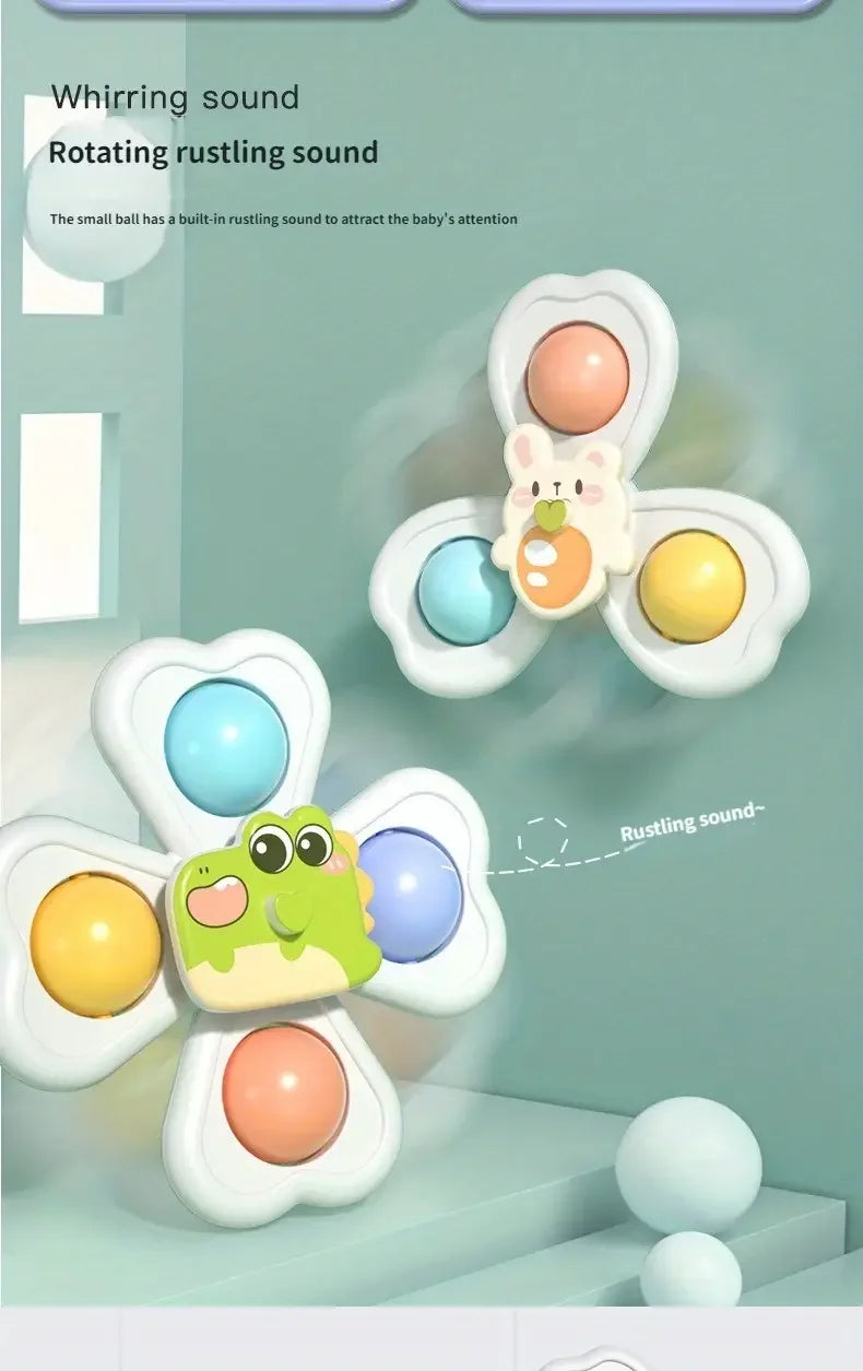 3PCS Baby Suction Cup Spinner Toys – Sensory Educational Bath Toys for Infants & Toddlers, Stress Relief Gift