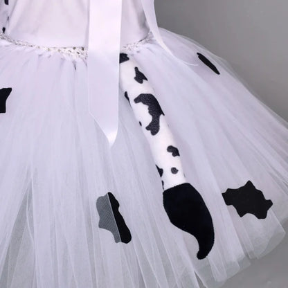 Baby Girls Halloween Animal Cosplay Costume | Kids Forest Theme Giraffe, Cow, Tiger, Leopard, Zebra Tutu Dress | Birthday & Party Outfit