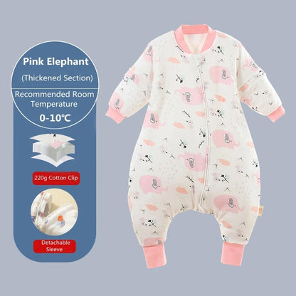 Baby Cartoon Split-Legged Sleepsack – Thickened Children’s Sleeping Bag with Detachable Sleeves for Boys & Girls, Autumn & Winter