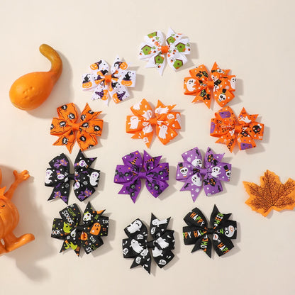 2PCS Baby Girl Halloween Hair Bows | Pumpkin Ghost Print Hair Clips | Toddler Kids Bowknot Hairpins & Accessories