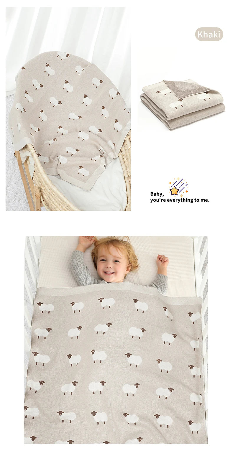 Infant Baby Cotton Blanket 90x70cm – Soft Sleepsack & Swaddle Quilt with Cute Cartoon Sheep | Newborn Boy & Girl Bedding Plaid for Crib & Stroller
