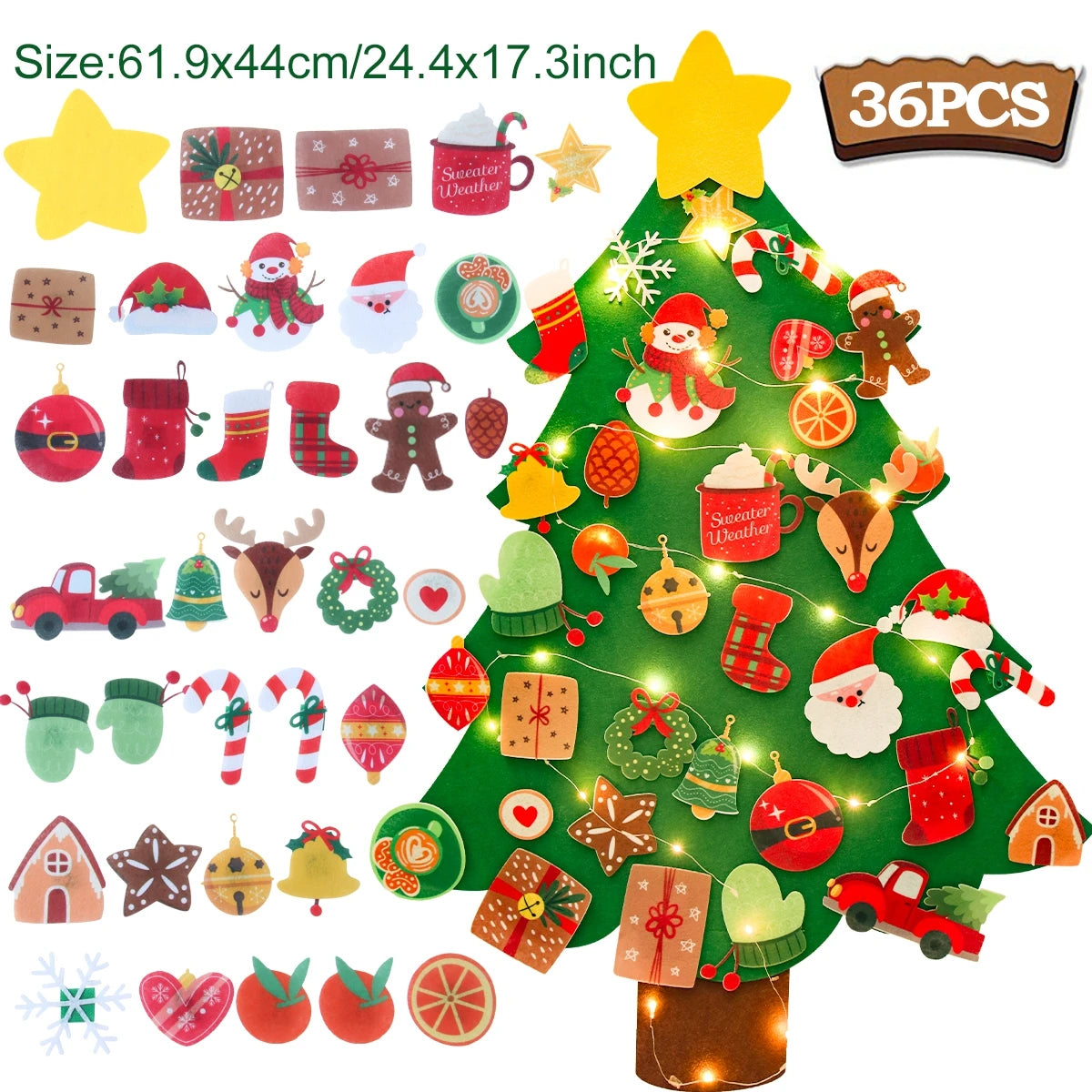 Kids DIY Felt Christmas Tree | Wall Hanging Xmas Tree with Ornaments | 2025 Christmas & 2026 New Year Decorations