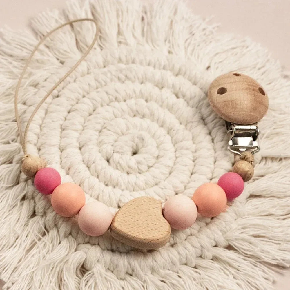 Baby Wooden Pacifier Clip | Crochet Cartoon Teething Soother Chain | BPA-Free Nursing Dummy Holder for Infants