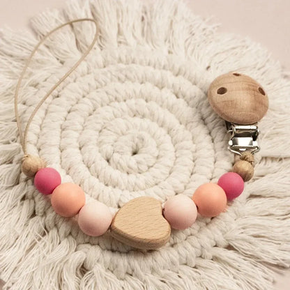 Baby Wooden Pacifier Clip | Crochet Cartoon Teething Soother Chain | BPA-Free Nursing Dummy Holder for Infants
