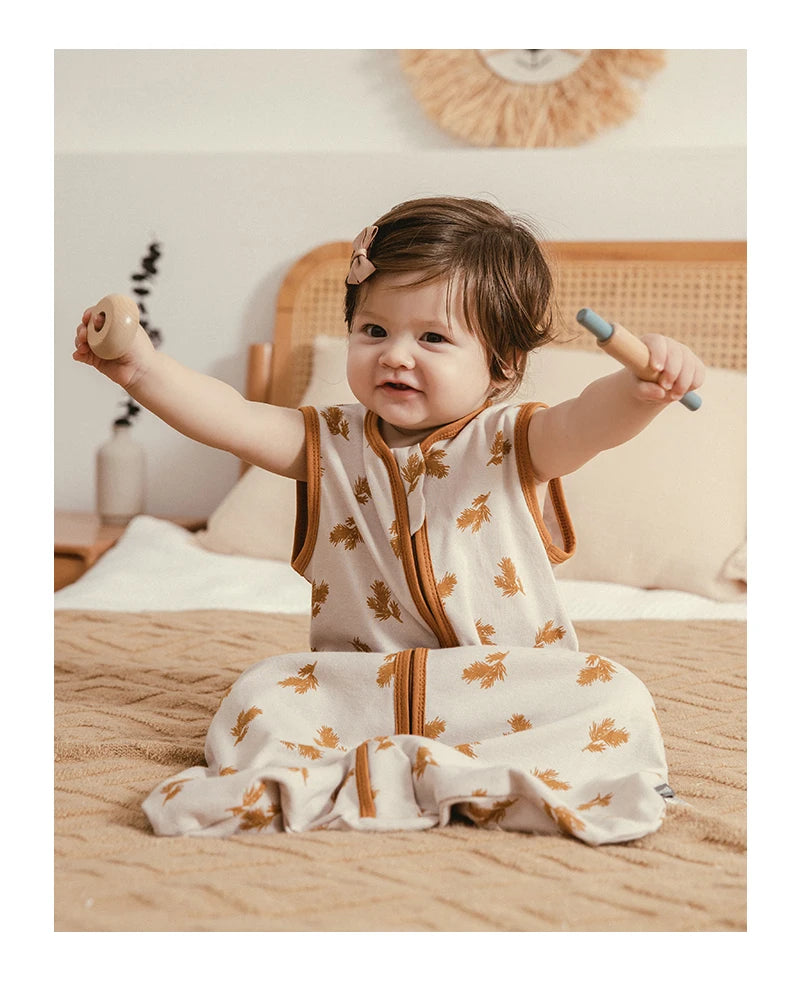 Baby Summer Sleeping Bag 0–24 Months – Lightweight 0.5 TOG Wearable Blanket, Thin Layer Sleep Sack with Anti-Kick Design, Beige Wheat Print