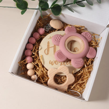 Baby gift set teething toy gift box pacifier chain dummy clip infant essentials flower memory milestone props newborn soothing