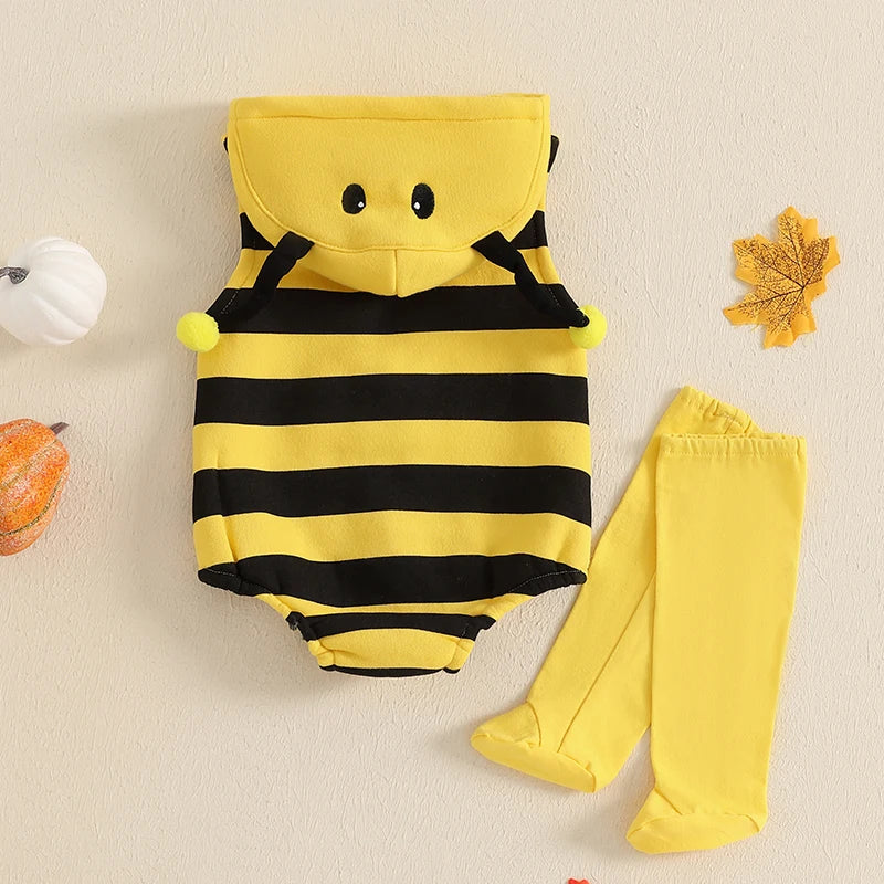 Baby Halloween Costume | Newborn Infant Pumpkin Print Romper + Stockings | Cute Animal Themed Outfit for Baby Boys & Girls