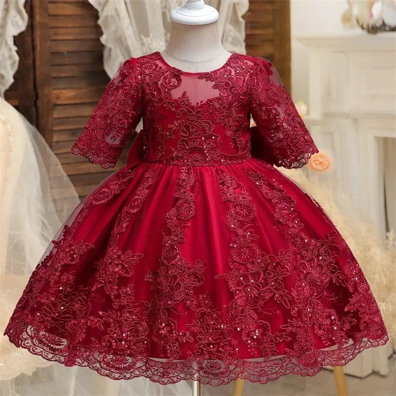 Baby Girl Christmas Dress | Toddler Long Sleeve Lace Tutu Princess Gown | 1st Birthday, Wedding & Party Outfit