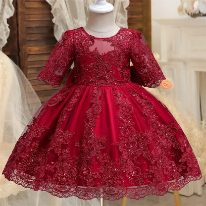 Baby Girl Christmas Dress | Toddler Long Sleeve Lace Tutu Princess Gown | 1st Birthday, Wedding & Party Outfit