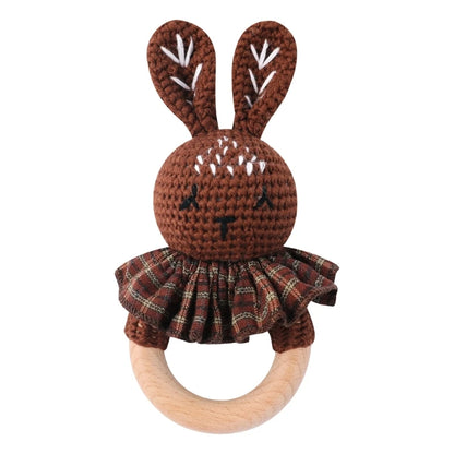 Crochet Bunny Baby Teether & Rattle Set | Beech Wooden Teething Ring + Pacifier Clip | Newborn Montessori Educational Toy