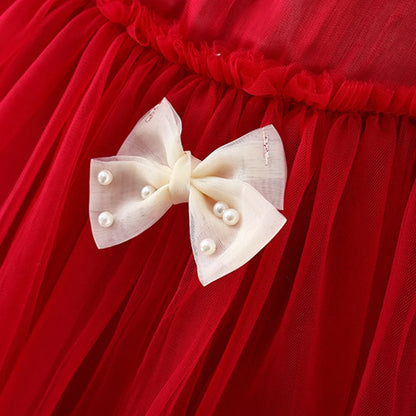 Baby Girl Red Christmas Princess Dress | Toddler Summer Party Outfit with Bow | Infant Girls Clothing (9 Months – 3 Years)