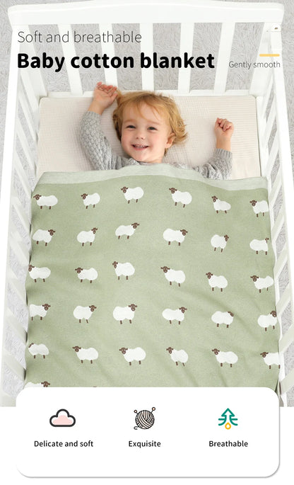 Infant Baby Cotton Blanket 90x70cm – Soft Sleepsack & Swaddle Quilt with Cute Cartoon Sheep | Newborn Boy & Girl Bedding Plaid for Crib & Stroller