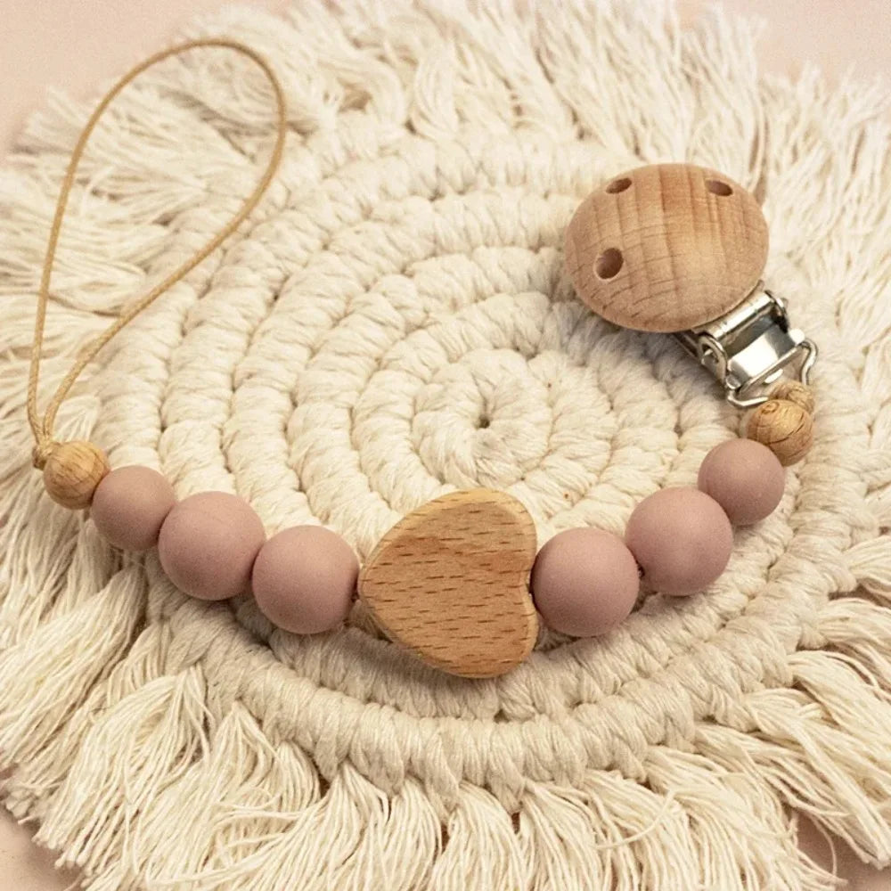 Baby Wooden Pacifier Clip | Crochet Cartoon Teething Soother Chain | BPA-Free Nursing Dummy Holder for Infants