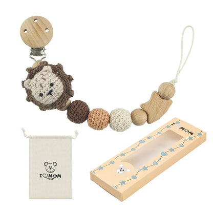 Baby Wooden Pacifier Clip | Crochet Cartoon Teething Soother Chain | BPA-Free Nursing Dummy Holder for Infants