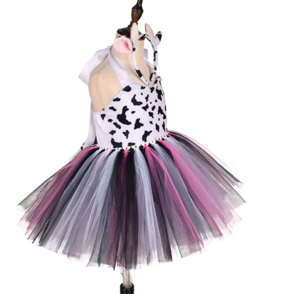 Baby Girls Halloween Animal Cosplay Costume | Kids Forest Theme Giraffe, Cow, Tiger, Leopard, Zebra Tutu Dress | Birthday & Party Outfit