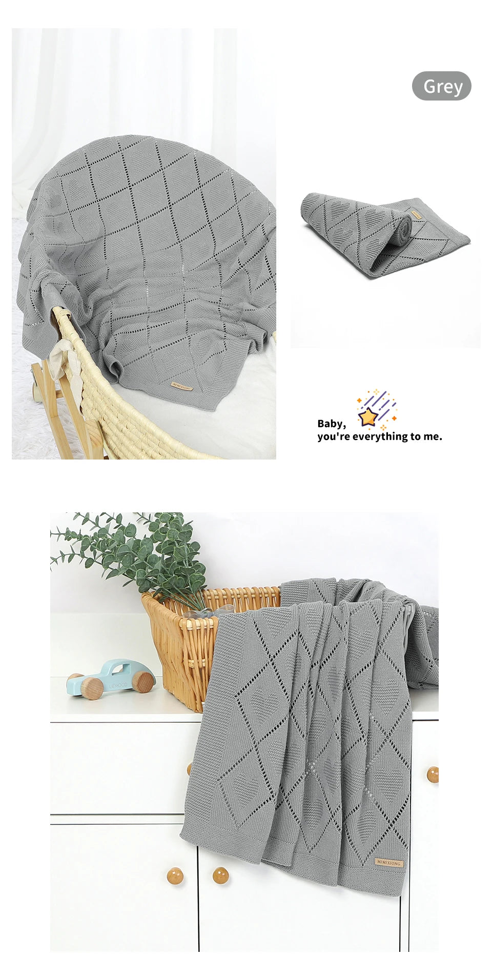 Super Soft Cotton Baby Blanket – Newborn Knit Swaddle Wrap for Stroller, Nursery & Sleeping (90×70cm)