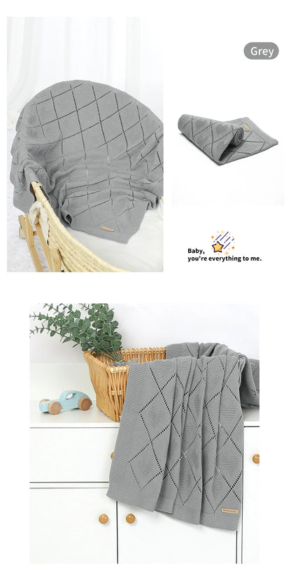 Super Soft Cotton Baby Blanket – Newborn Knit Swaddle Wrap for Stroller, Nursery & Sleeping (90×70cm)