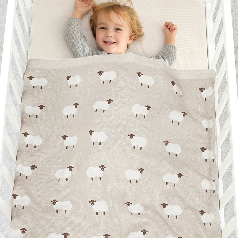 Infant Baby Cotton Blanket 90x70cm – Soft Sleepsack & Swaddle Quilt with Cute Cartoon Sheep | Newborn Boy & Girl Bedding Plaid for Crib & Stroller