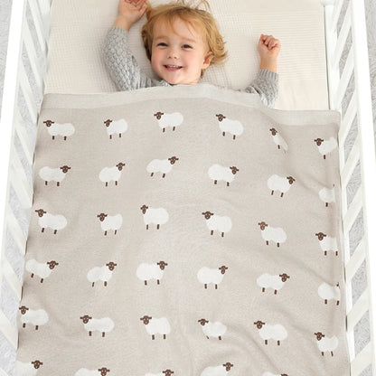 Infant Baby Cotton Blanket 90x70cm – Soft Sleepsack & Swaddle Quilt with Cute Cartoon Sheep | Newborn Boy & Girl Bedding Plaid for Crib & Stroller