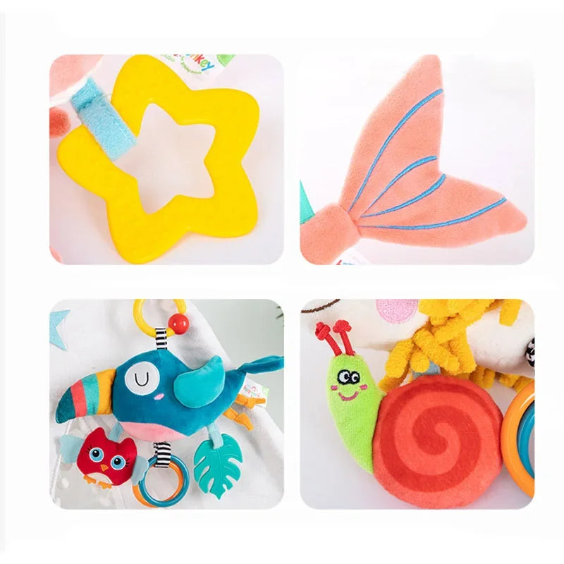 Soft Infant Crib & Stroller Mobile Hanging Rattle – Cute Stuffed Animal Baby Toys | Educational Hand Grip Toy for Brain Development