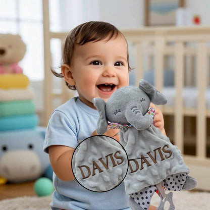 Personalised Baby Elephant Security Blanket – Organic Cotton Comforter with Silicone Teether | Newborn Infant Snuggle Toy & Baby Shower Gift