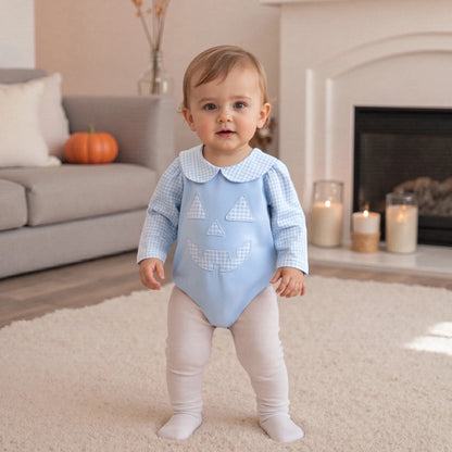 Infant Baby Halloween Romper | Long Sleeve Plaid Print Jumpsuit with Doll Collar | Cute Fall Outfit for Newborns & Toddlers